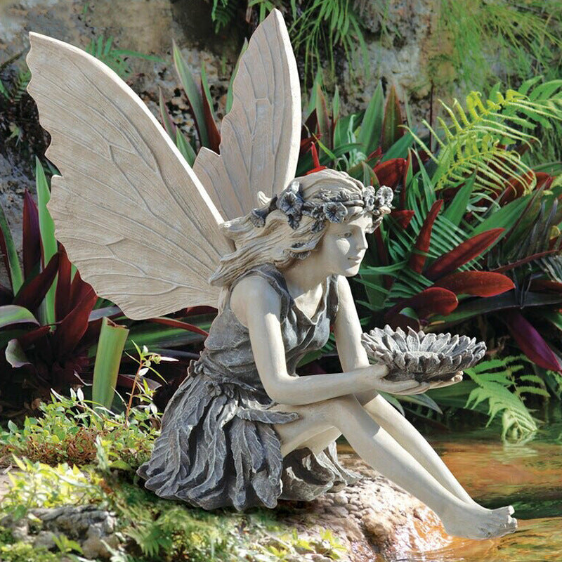 Fairy Sitting Garden Statue - Resin Angel Fairy Ornament for Garden, Lawn, and Home Decor