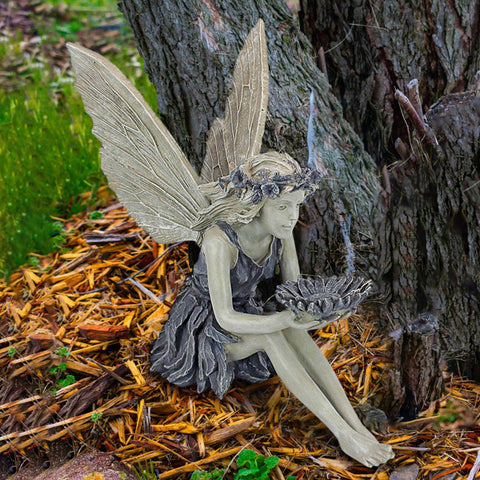 Fairy Sitting Garden Statue - Resin Angel Fairy Ornament for Garden, Lawn, and Home Decor