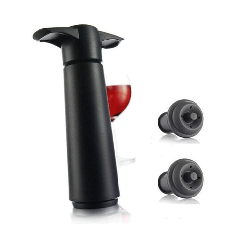 Vacuum Wine Bottle Stopper - Black Plastic Wine Sealer with Two Rubber Stoppers