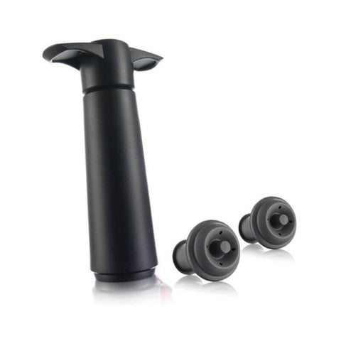 Vacuum Wine Bottle Stopper - Black Plastic Wine Sealer with Two Rubber Stoppers