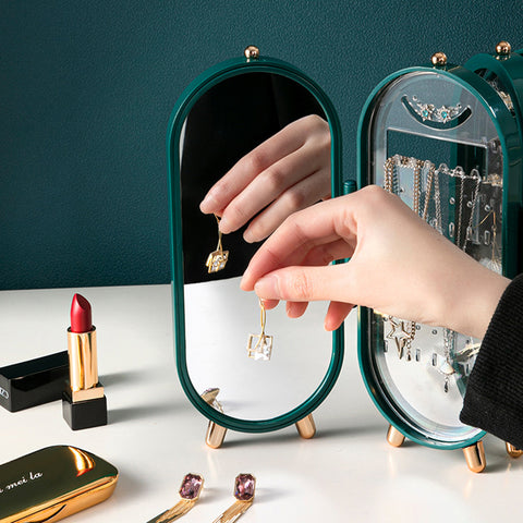 Foldable Screen Jewelry Box with Mirror - Elegant & Space-Saving Organizer