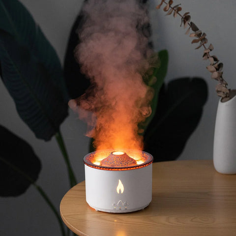 New Two-Color Spray Ring Volcano Humidifier – Quiet AC Power, Round Shape, Flame Monochrome Design