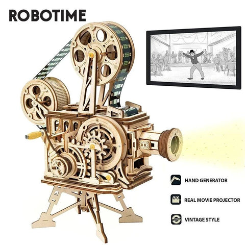 3D Wooden Puzzle Model - Robotime ROKR Hand Crank Projector Classic Film Vitascope