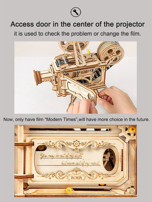 3D Wooden Puzzle Model - Robotime ROKR Hand Crank Projector Classic Film Vitascope