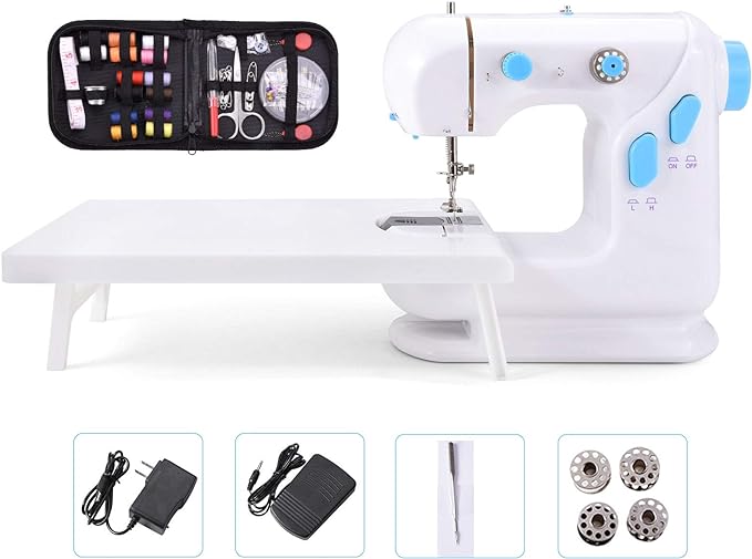 Portable Electric Sewing Machine | Upgraded Mini Sewing Machine with Double Threads, Foot Pedal, and Automatic Bobbin Rewind for DIY Crafts, Repairs & Beginners