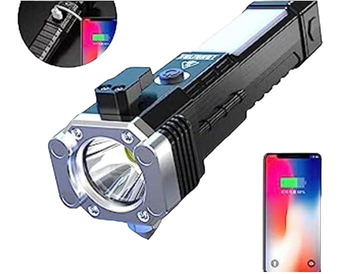 LED 3W Torch Light | USB Power Bank, Seatbelt Cutter, and Magnetic Holder – Perfect for Cars & Emergencies