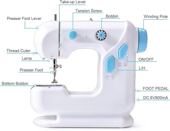 Portable Electric Sewing Machine | Upgraded Mini Sewing Machine with Double Threads, Foot Pedal, and Automatic Bobbin Rewind for DIY Crafts, Repairs & Beginners