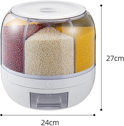 Rotating Food Storage Dispenser |  Space-Saving Grain Container with One-Button Dispensing