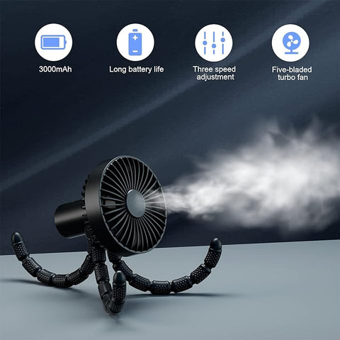 Mini Portable Stroller Fan | Flexible Tripod, Quiet Operation, and Adjustable Speeds for Summer Comfort