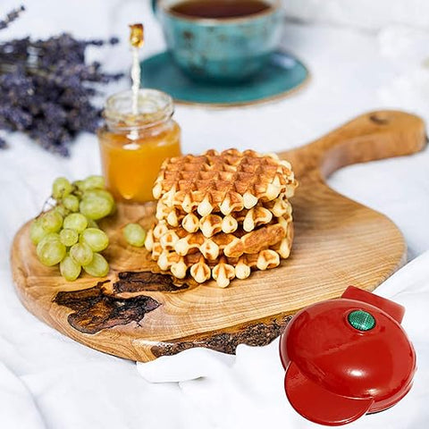 Electric Mini Waffle Maker | Compact Red Waffle Maker for Quick and Versatile Cooking