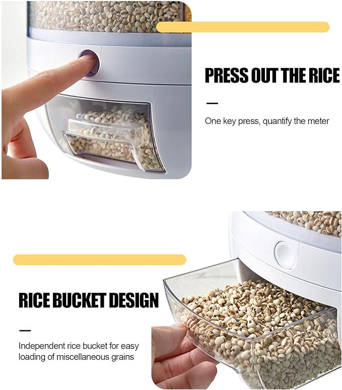 Rotating Food Storage Dispenser |  Space-Saving Grain Container with One-Button Dispensing