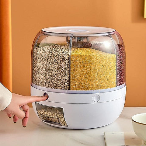 Rotating Food Storage Dispenser |  Space-Saving Grain Container with One-Button Dispensing