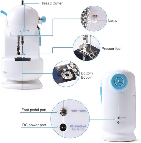 Portable Electric Sewing Machine | Upgraded Mini Sewing Machine with Double Threads, Foot Pedal, and Automatic Bobbin Rewind for DIY Crafts, Repairs & Beginners