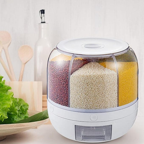 Rotating Food Storage Dispenser |  Space-Saving Grain Container with One-Button Dispensing