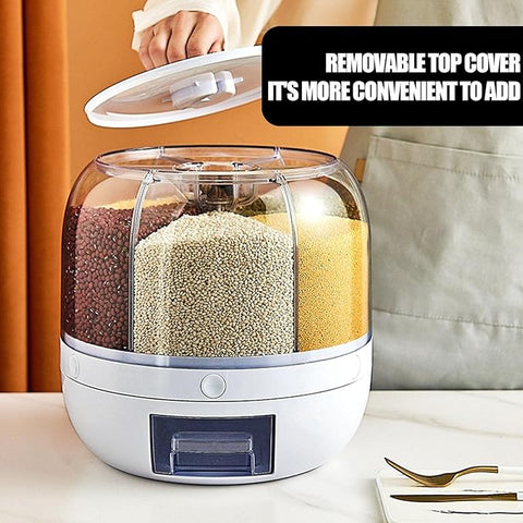 Rotating Food Storage Dispenser |  Space-Saving Grain Container with One-Button Dispensing