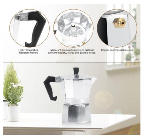 Espresso Pot Coffee Maker |  Ergonomic Handle | Quick and Convenient for Home & Office