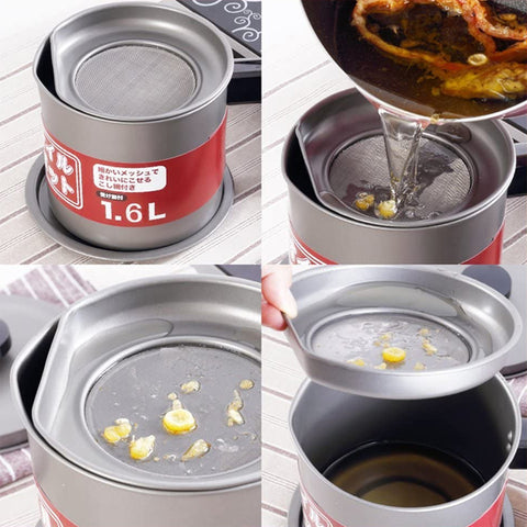 Stainless Steel Oil Filter Pot with Tray |  Durable and Versatile Kitchen Essential for Cooking