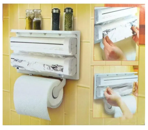 Triple Paper Dispenser | Kitchen Foil, Plastic Wrap & Paper Towel Holder