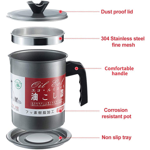 Stainless Steel Oil Filter Pot with Tray |  Durable and Versatile Kitchen Essential for Cooking