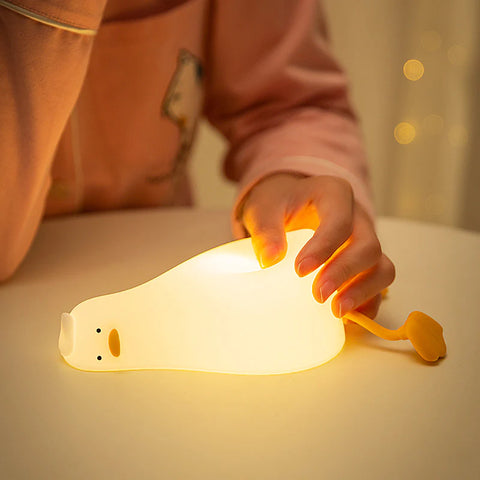 Lie Flat Duck Silicone Night Light – LED Kids Bedside Lamp, Dimmable & Rechargeable, BPA-Free Toy Gift