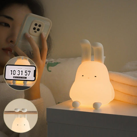 Cute Rabbit LED Mood Night Light – Dimmable Silicone Bunny Lamp for Kids & Baby