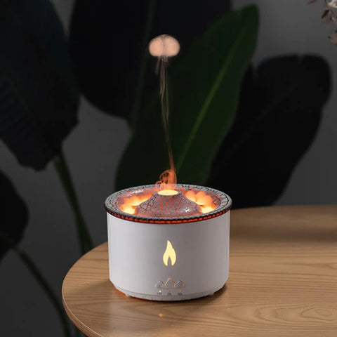 New Two-Color Spray Ring Volcano Humidifier – Quiet AC Power, Round Shape, Flame Monochrome Design