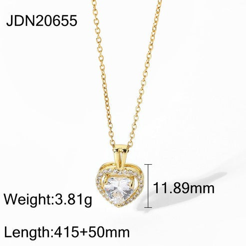 Exquisite Women's Wedding Jewelry - Gold Stainless Steel Heart Pendant Necklace