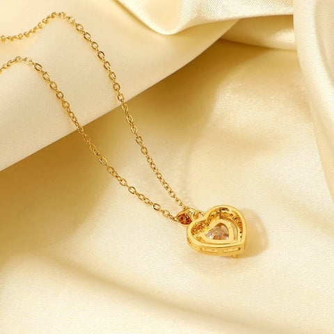 Exquisite Women's Wedding Jewelry - Gold Stainless Steel Heart Pendant Necklace