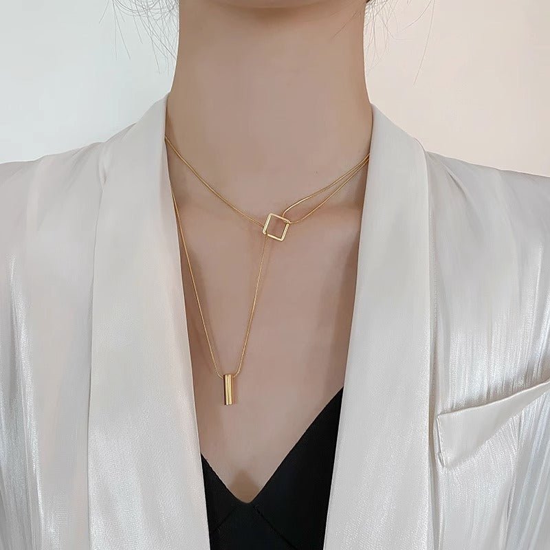 Fashion Geometric Necklace Double-Layer Adjustable Sweater Chain