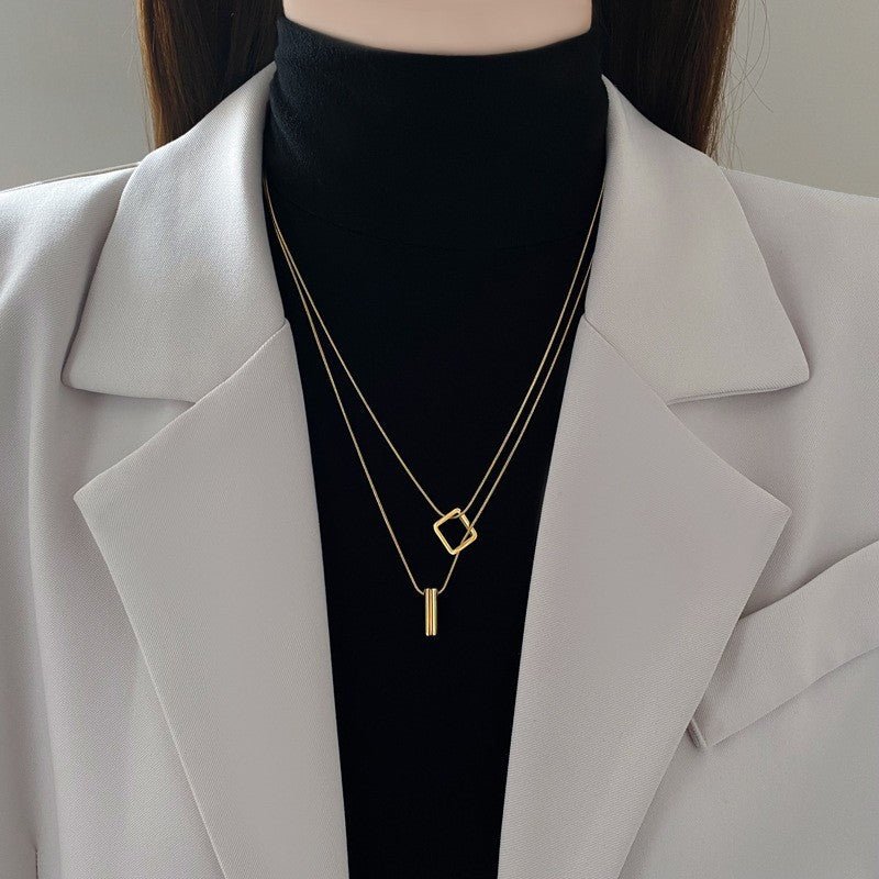 Fashion Geometric Necklace Double-Layer Adjustable Sweater Chain