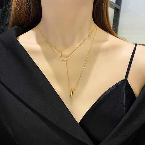 Fashion Geometric Necklace Double-Layer Adjustable Sweater Chain