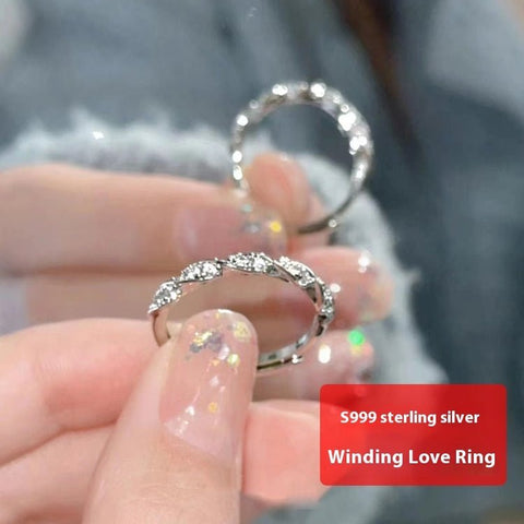 Fashion S999 Sterling Silver Winding Love Ring - Simple Geometric Design