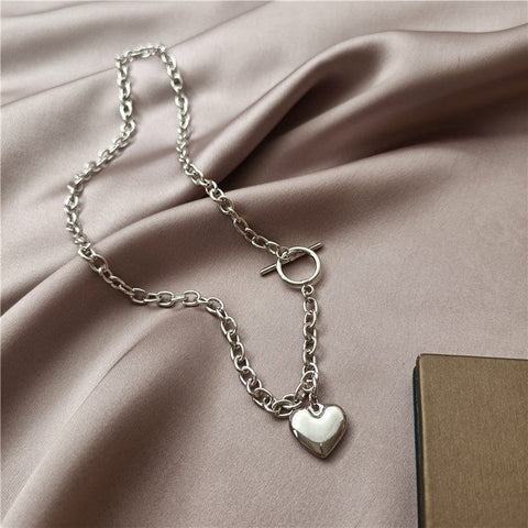 Fashion Jewelry Women's Vintage Love Heart Pendant Necklace - White K Alloy