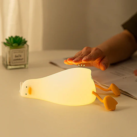 Lie Flat Duck Silicone Night Light – LED Kids Bedside Lamp, Dimmable & Rechargeable, BPA-Free Toy Gift