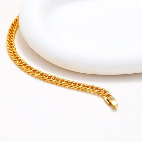 Gold-Plated Copper Bracelet & Alloy Curb Necklace for Men & Women