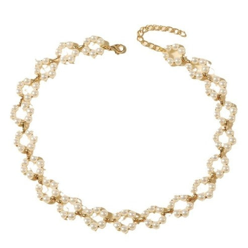 Ins Pearl Flowers Necklace - Women's Gold Clavicle Chain Jewelry