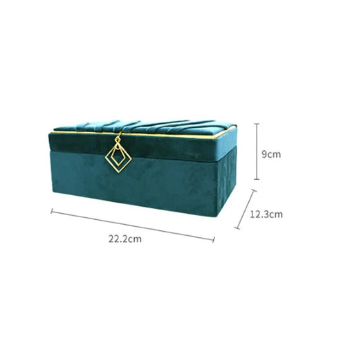 Jewelry Box Storage Box Flannel Jewelry Desktop Storage Box - Elegant Blue Gold Organizer