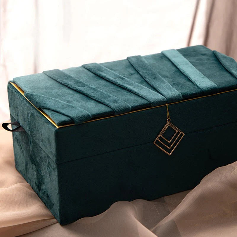 Jewelry Box Storage Box Flannel Jewelry Desktop Storage Box - Elegant Blue Gold Organizer