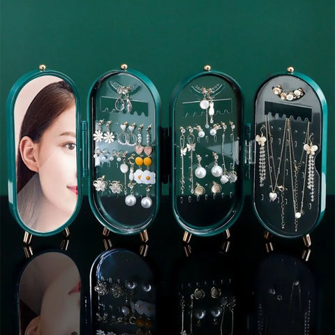 Foldable Screen Jewelry Box with Mirror - Elegant & Space-Saving Organizer